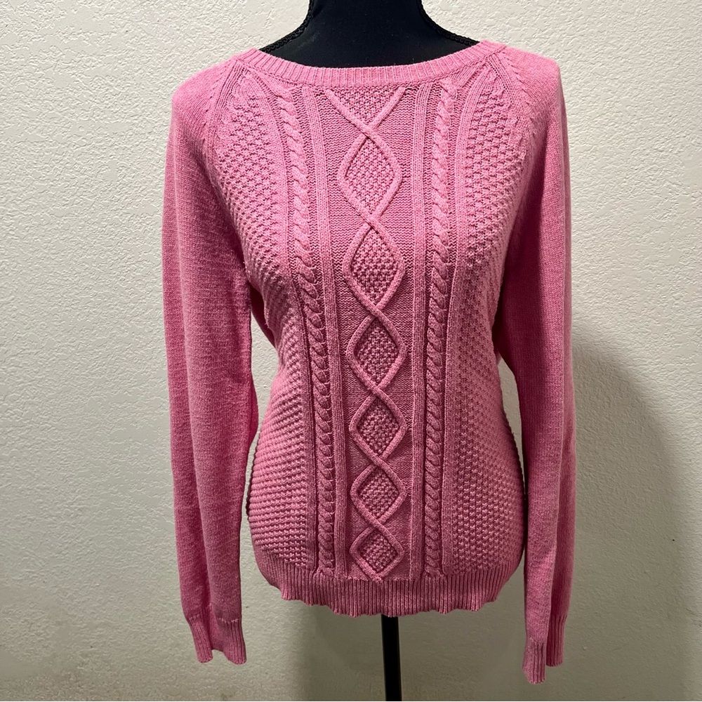 Chaps Sweater in Pink Cable Knit